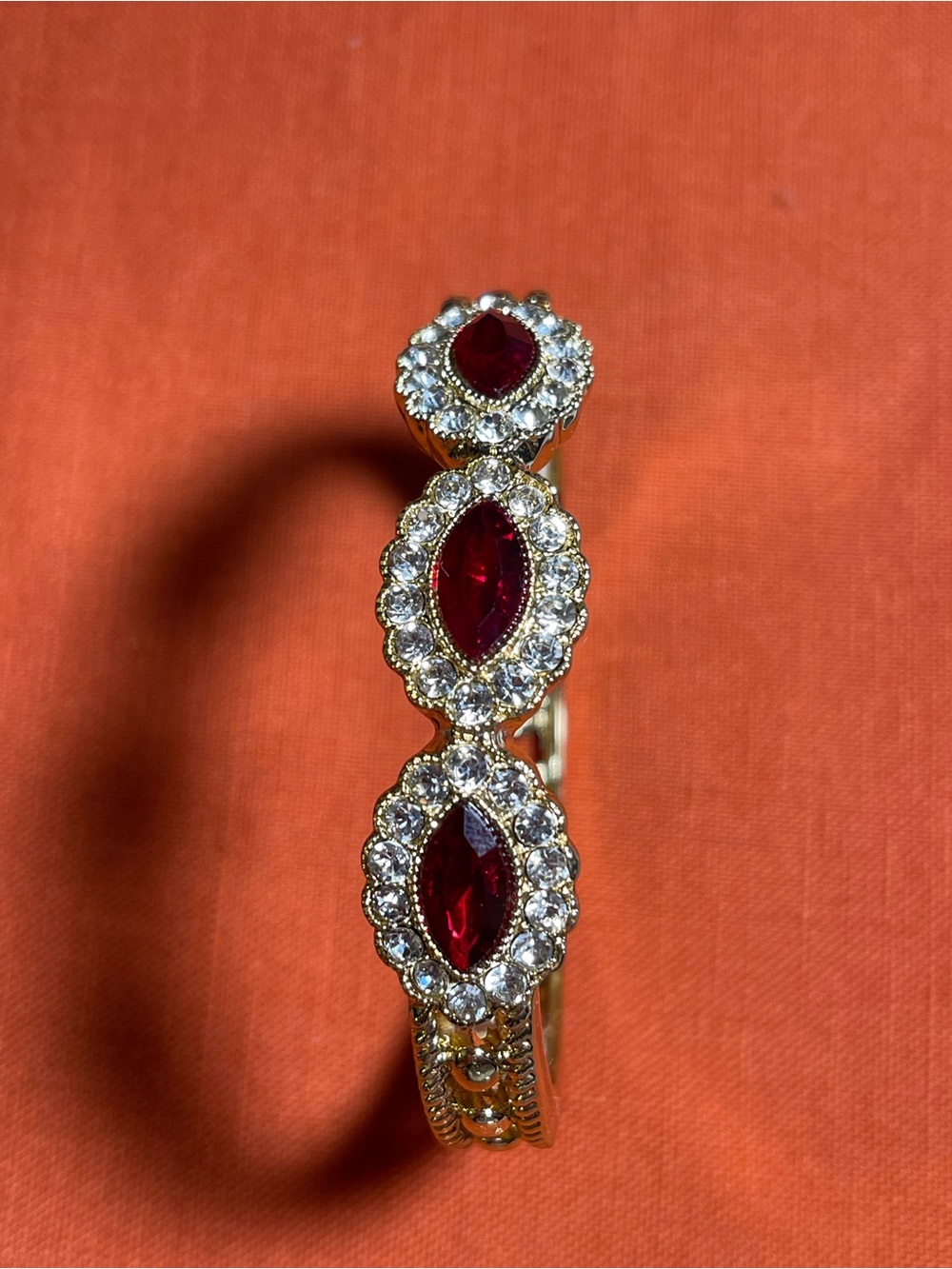 Monet Gold-Tone Bracelet with Red Marquise Stones and Clear Crystal Halo